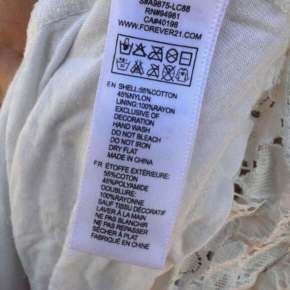 Forever 21 Womens Ivory Lace Short Sleeve Mini Dress Size M - Picture 3 of 8